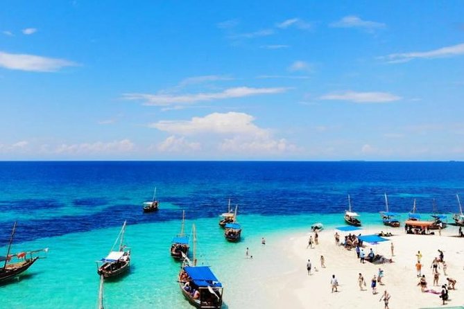 Zanzibar Dhow Cruise day adventure, sea sports at Kwale Island, very memorable - The sandbank stop: swimming, fruit, and starfish spotting